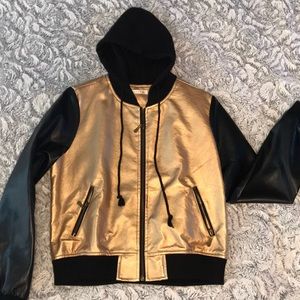 Faux Leather Black and Gold hooded sweatshirt